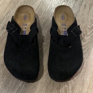 Birkenstock Black Suede Boston Clogs